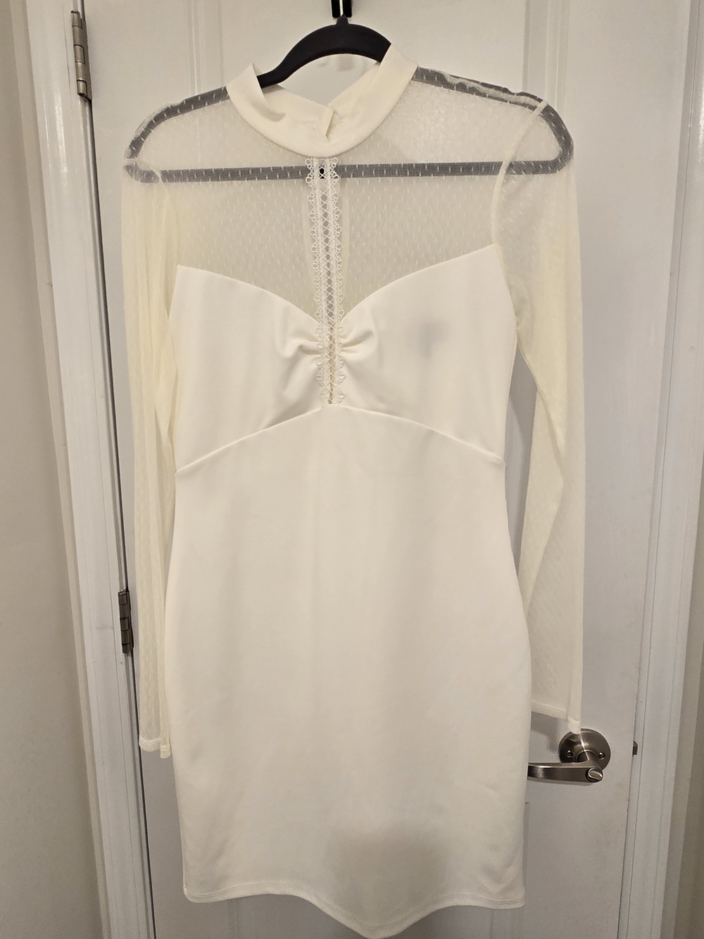 Lulu's Ivory Long-Sleeve Mesh Yoke Bodycon Dress